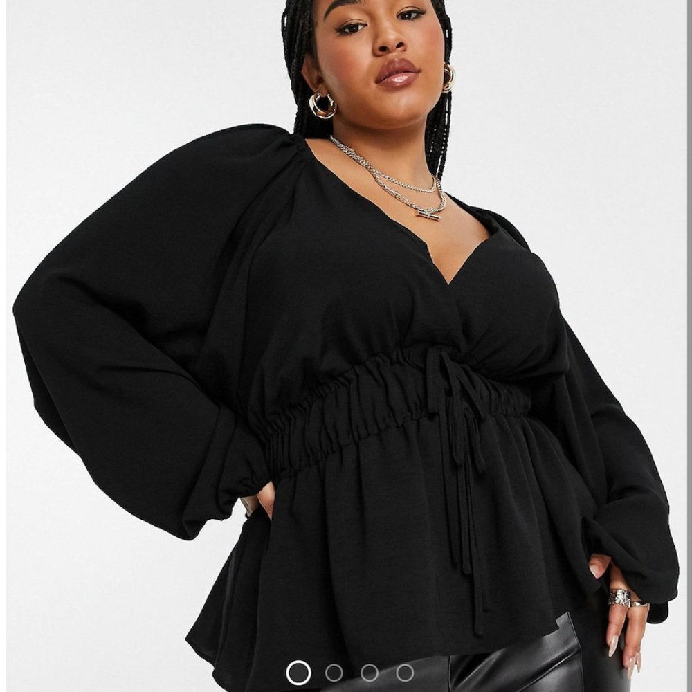 ASOS CURVE - LONG SLEEVE V NECK TOP